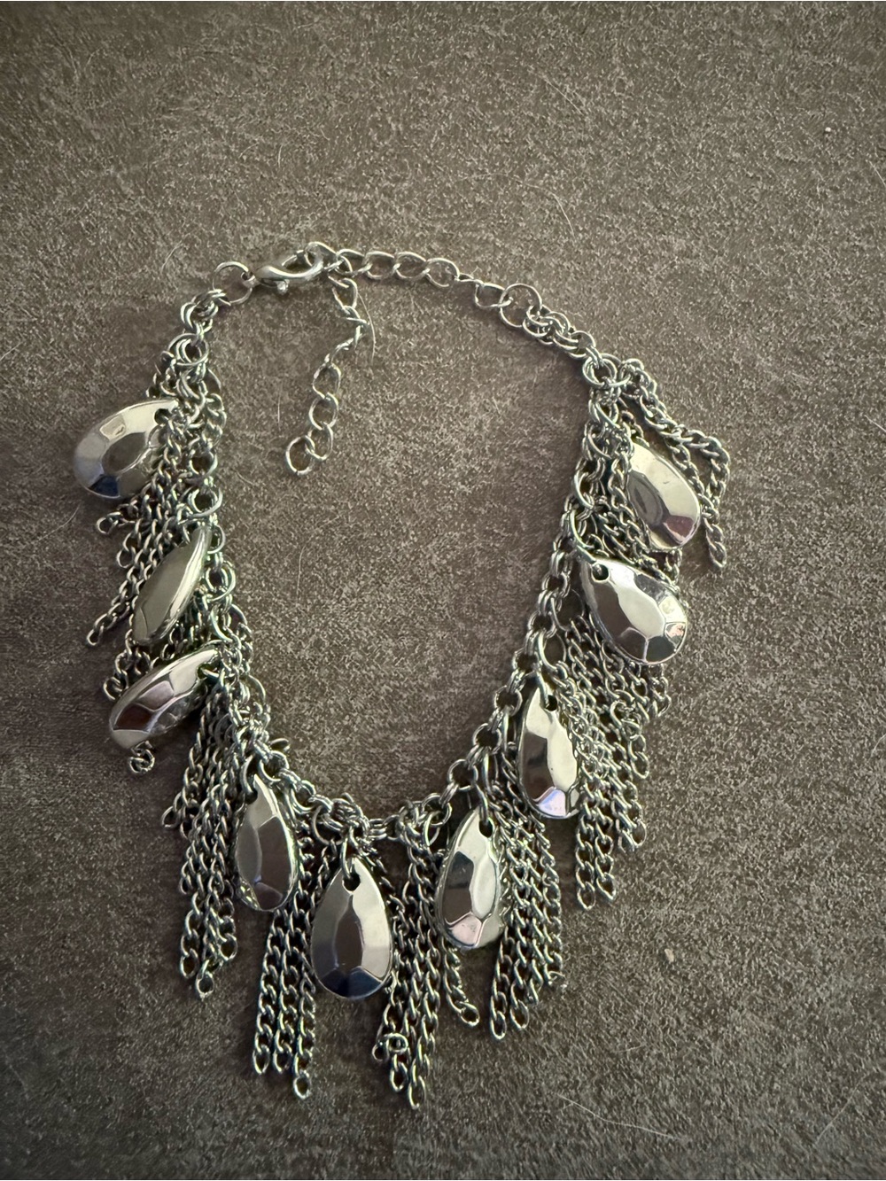 Silver Teardrop Fringe Bracelet - Polished Silver Chain Charm